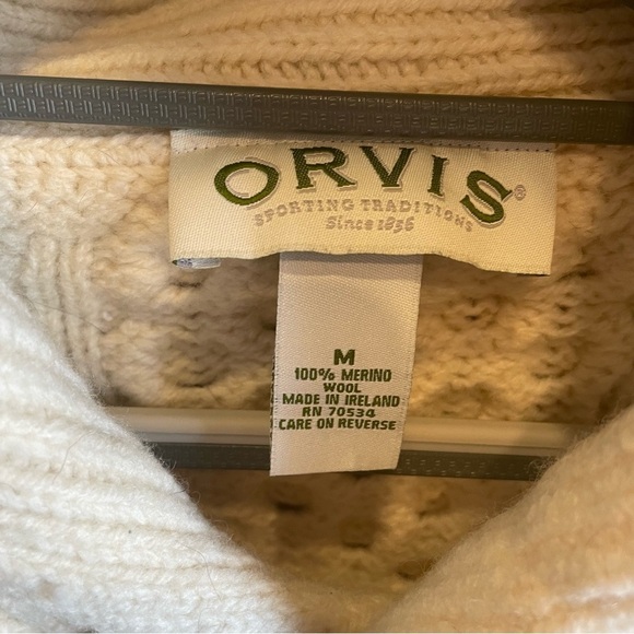 ORVIS Cable Knit Fisherman Ivory Women’s Wool Chunky Sweater Ireland M - Picture 2 of 6